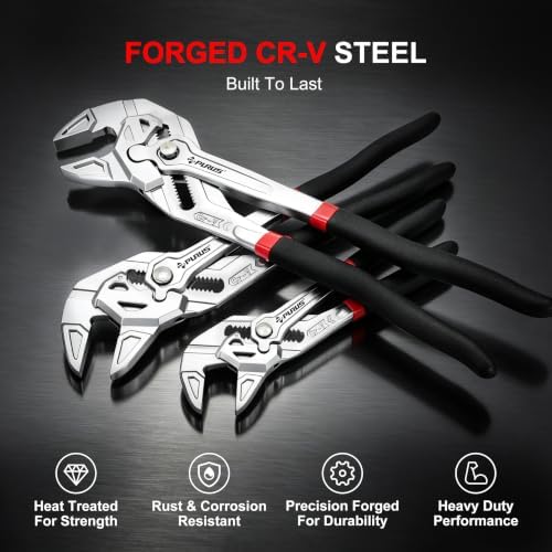 PURUS 7-Inch Pliers Wrench, CR-V Adjustable Wrench, Smooth Parallel Jaws, Groove Lock, Non-Slip Handle, with Storage Bag for home, Plumbing, Faucet, Pipe & Home Repair