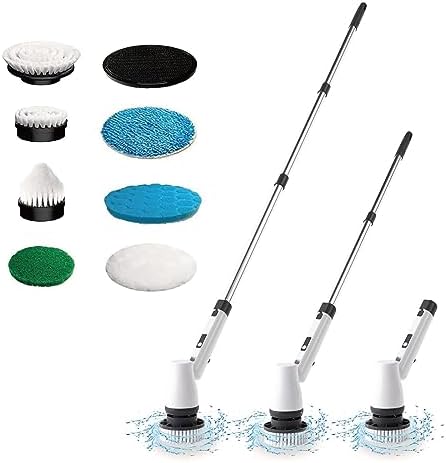 Electric Spin Scrubber With Adjustable Extension Arm, 2 Adjustable Speeds & 8 Replaceable Brush Heads For Bathroom Shower Bathtub Glass Car