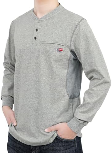BOCOMAL FR Shirts for Summer Breathable Vented Mesh Flame Resistant Henley