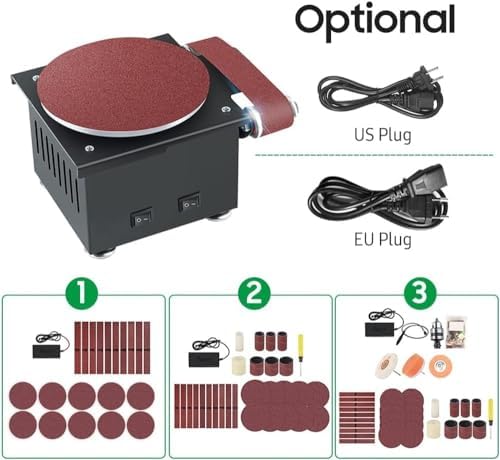Grinder，Mini Bench Belt and Disc Sander Sanding Roller Electric Edge Sharpener 7 Variable Speed 10 Sanding Discs/Belts DIY Benchtop Sanding Polishing Grinding Machine for Wood Metal Acrylic