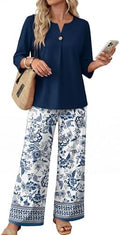 WIHOLL Two Piece Sets for Women 3/4 Length Sleeve Lounge Sets Summer Spring Vacation Travel Outfits Fashion Clothing
