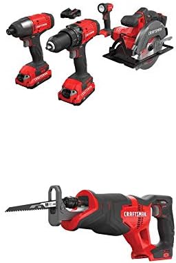 CRAFTSMAN Cordless Drill Combo Kit, 4 Tools & Reciprocating Saw (CMCK401D2 & CMCS300B)