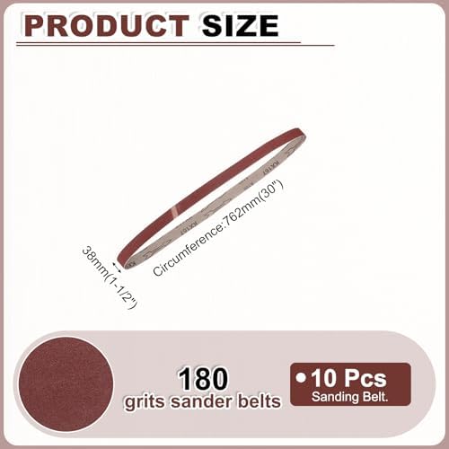 HARFINGTON 1-1/2 x 30 Inch Sanding Belts, 10 Pcs 180 Grits Aluminum Oxide