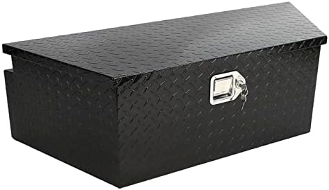 BLACKHORSE-RACING 39" Aluminum Diamond Plate Trailer Tongue Box, Black | Heavy Duty Aluminum Tongue Tool Box,Secure Storage Tool Box Organizer for Trailers, ATVs, RVs, and Truck Beds-39"x12"x16.5"