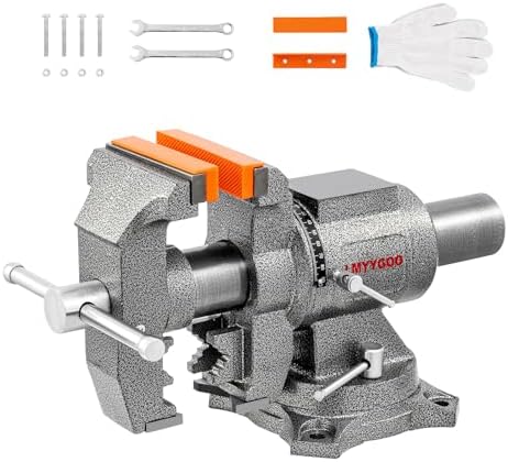 Bench Vise, 6inch Jaw Width 5inch Jaw Opening, 360° Swivel Base, Multipurpose Heavy Duty Workbench Vise with Anvil and 1 Pair Vise Jaw Pad, Table Vise Clamp force 5500LBS