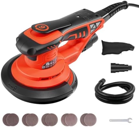 VEVOR 6-Inch Random Orbital Sander 400W Brushless Orbital Sander, 4000-10000RPM 7 Speeds Electric Palm Sanders with 10PCS Sandpapers, Dust Bag & Vacuum Hose for Woodworking Detailing Sanding