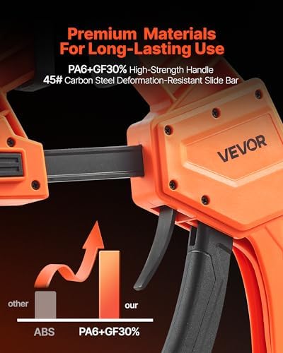 VEVOR Bar Clamps for Woodworking, 2-Pack 12 inch One-Handed Clamp/Spreader, Quick-Grip F-Clamp with 340 lbs Load Limit, Premium Plastic and Carbon Steel, for Woodworking Metal working, Orange + Black