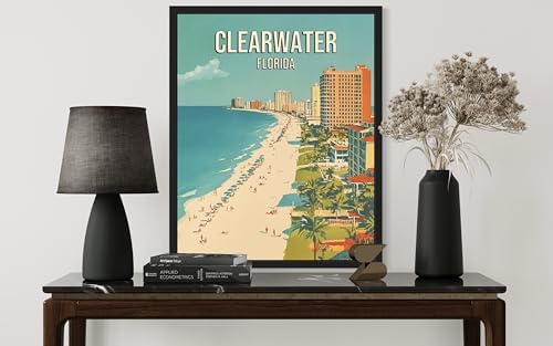 Clearwater Beach Florida Unframed Wall Art Print Poster, US Vintage Retro Beach Scenery Posters Prints for Restroom Home Picture Painting Artwork Gallery 219 (Clearwater Beach Florida, 24"L x 18"W, Unframed)