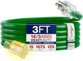 3ft Outdoor/Indoor Extension Cord 14/3 Gauge Heavy Duty 3 Prong SJTW, Waterproof, Flexible Cold-Resistant Long Power Cord,15A 125V 1875W, Green by LifeSupplyUSA
