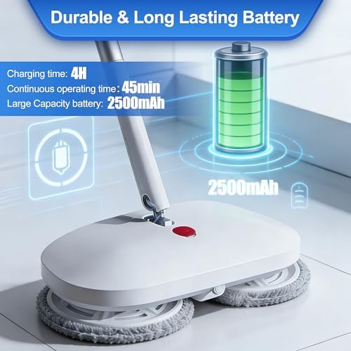 Cordless Electric Spin Mop - Power Mop with 2 Floor Scrubber Pads & Automatic Cleaning Bucket Suitable for Wooden, Marble, Tile, Hardwood Floor