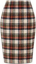 IDEALSANXUN Plaid Skirts for Women Fall Winter Knee Length Pencil Wool Skirt with Slit