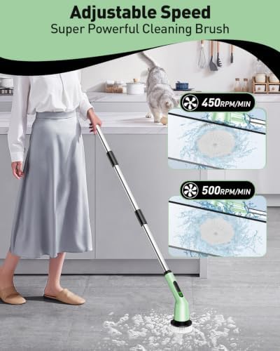 Electric Spin Scrubber for Cleaning Bathroom, Shower Scrubber Cordless Cleaning Brush with IPX7 Waterproof & 2 Speed, 3 Brush Heads, Bathroom Cleaning Supplies for Shower Tub Kitchen Tile Toilet
