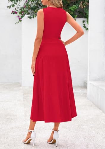 PRETTYGARDEN Women's Summer Pleated Midi Work Dress