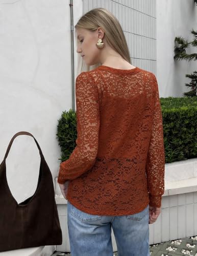 Zeagoo Long Sleeve Shirts for Women Lace Top Button Up Blouse Dressy Casual