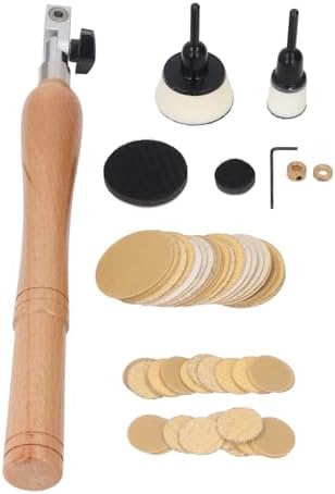 Bowl Sander Mandrel Kit for Woodturning, Hand Held Bowl Sander with 1 inch and 2 inch Pads, 50 pcs Sanding Discs for Wood Lathe