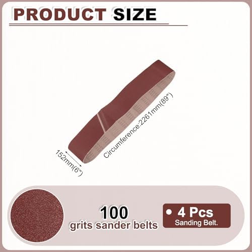 HARFINGTON 6 x 89 Inch Sanding Belts, 4 Pcs 100 Grits Aluminum Oxide