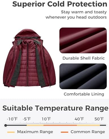 wantdo Women's 3 in 1 Ski Jacket Plus Size Winter Coats Snowboarding Jacket