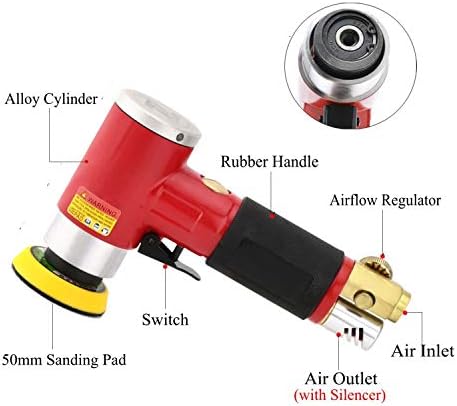 2 3-inch Mini Orbital Sander da sander Air Dual Action Sander Air Polisher Super Smooth and Swirl Freely for Auto Body Work (RED)