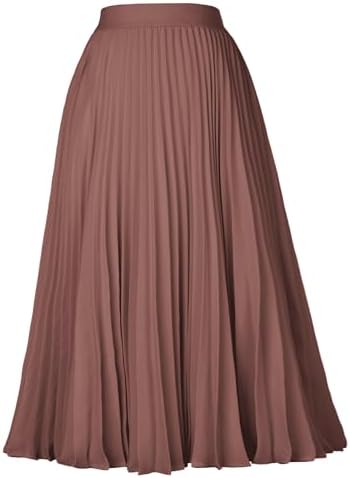 GRACE KARIN Pleated Midi Skirt for Women Chiffon A-Line Outfits