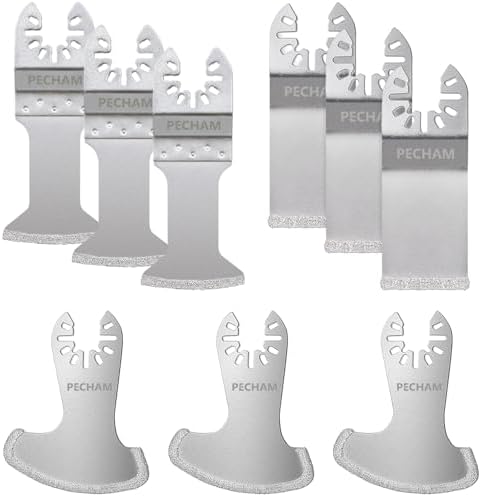 PECHAM 9PCS Diamond Oscillating Tool Blade, Multi Tool Blades Kits for Grout Removal and Soft Tile Cut, Fit Porter Cable Black & Decker Rockwell Ridgid Ryobi Milwaukee Chicago