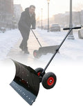 Snow Pusher with Wheels, Adjustable Handle-Angle Steel Blade for Driveway, Walkway, Patio Snow Removal - 5 Levels for Easy Clearing