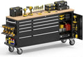72" Rolling Tool Chest, Heavy-Duty Tool Box with Power Outlet, Tool Cabinet with 10 Drawers, Rubber Wood Workbench with Key Locking System Drawer Liners for Garage Warehouse Repair Shop