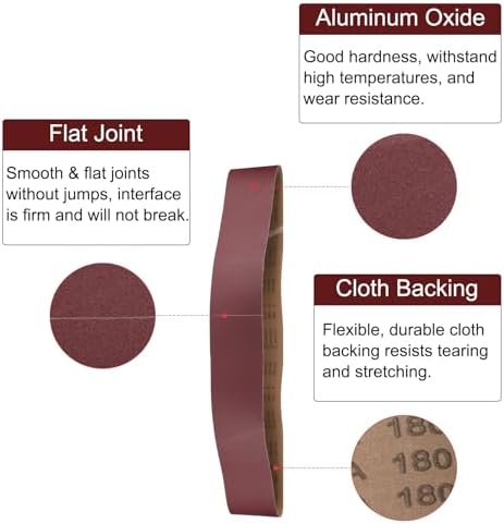 uxcell 10pcs 6" x 89" Sanding Belts 180 Grits Aluminum Oxide Abrasive Belt Sander Paper Sanding Papers for Metal Wood Grinding Polishing, Reddish Brown