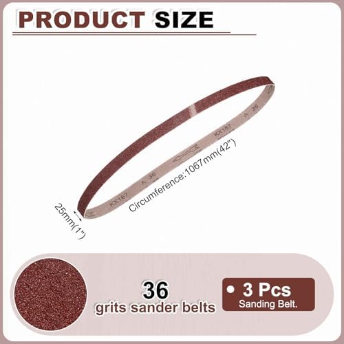 HARFINGTON 1 x 42 Inch Sanding Belts, 3 Pcs 36 Grits Aluminum Oxide Abrasive Belt Sander File Belt for Woodworking, Metal Polishing, Knife Sharpener