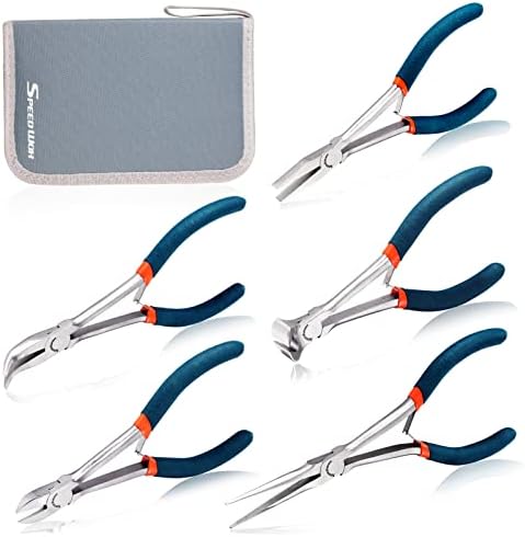 SPEEDWOX 5Pcs Mini Pliers Set with Case Include Flat Nose Pliers End Cutting Pliers Bent Nose Pliers Diagonal Pliers Needle Nose Pliers for Making Crafts, Repairing