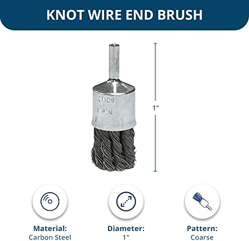Benchmark Abrasives 1 Inch Knot Wire Brush for Drill & Die Grinder, Paint Removal, Cleaning, Deburring - 1/4" Shank, Drill Grinder Attachment (5 Pack) - Carbon Steel