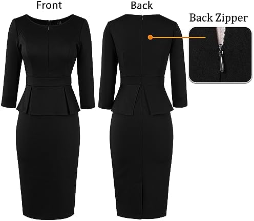 VFSHOW Womens Work Business Office Front Zipper Peplum Church Sheath Dress