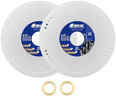 SHDIATOOL 4-1/2 Inch Diamond Metal Cutting Wheel 2PCS, Vacuum Brazed Cut Off & Grinding Disc for Angle Grinder, Cuts Rebar Steel Stainless Aluminum, 7/8" Arbor with Reducer Ring