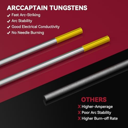 ARCCAPTAIN TIG Welding Tungsten Electrode 10-Pack 3/32"x 7" (Gold)