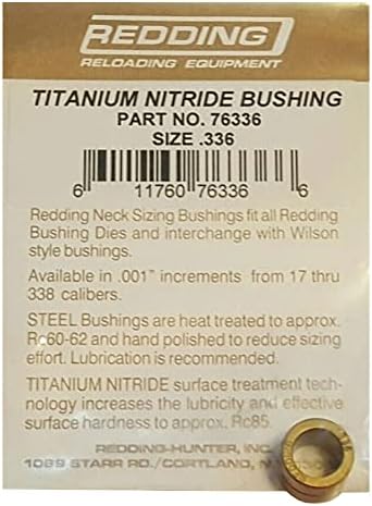 Redding Reloading Titanium Nitride 1/2'' O.D. x 3/8'' Long Neck Sizing Bushing | Precision Steel Reloading Bushing with Increased Surface Hardness & Reduced Sizing Friction