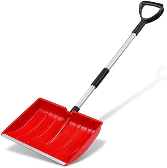 Snow Driveway and Garage Snow Removal Shovel 48-inch Long with D-Grip Handle Aluminium Strip Large Capacity Shovel for Garden, Car, Camping and Outdoor Use (Red)