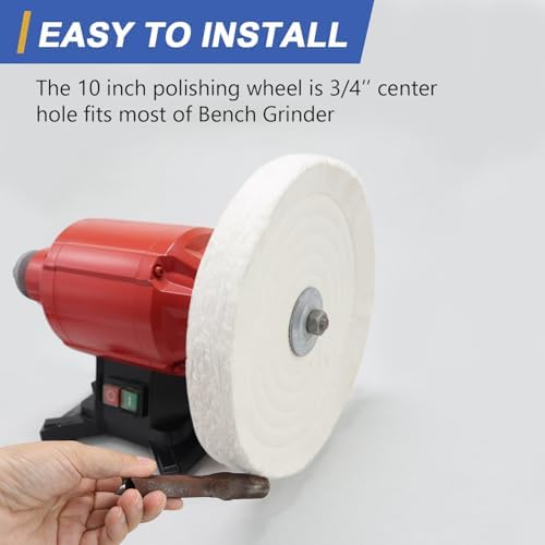 SCOTTCHEN 10 inch Buffing Polishing Wheel Extra Thick Fine Cotton (70 Ply) for Bench Grinder with 3/4” Arbor Hole-1 Pack