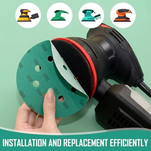 500 Pcs 5 Inch 8 Hole Sanding Discs, 600/800/1000/1500/2000, Green
