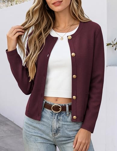 ANRABESS Women's Button Down Cropped Striped Cardigan Sweaters