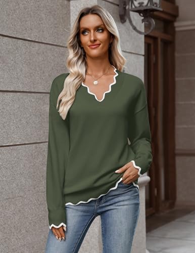 Zeagoo Women's 2026 Fall V Neck Sweater Long Sleeve Lightweight Knit Tops