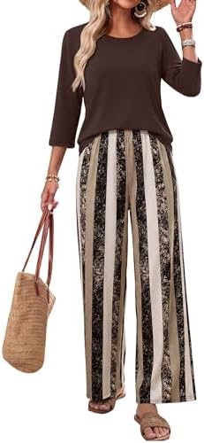 WIHOLL Two Piece Sets for Women Lounge 3/4 Length Sleeve Womens Tops Graphic Pants with Pockets Summer Outfits 2026