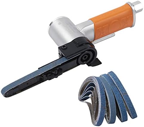 Air Belt Sander 3/8" x 13" Belt Size Pneumatic Tool with 12pc Belts (#40, #60, #80 & #120), Good for Deburring, Sanding and Finishing (3/8" x 13" Sander)