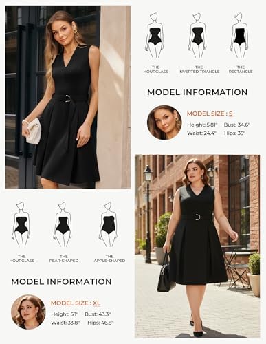 GRACE KARIN Women's Fit and Flare Work Business Dress with Belt