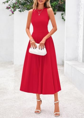 PRETTYGARDEN Women's Summer Pleated Midi Work Dress