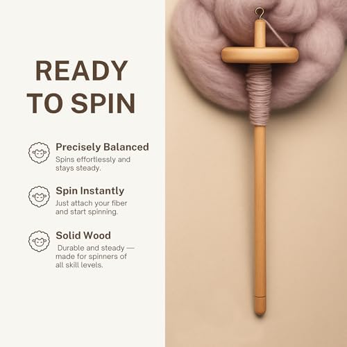 DICHA 3 Inch Drop Spindle Kit- High Low Whorl Wooden Spindles with 8 Oz Merino Wool/Top and Instructions-Weaving Spinning Wheels for Beginners-All in A Gift Box-Perfect Spinner Gifts