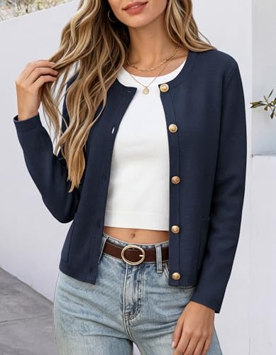 ANRABESS Women's Button Down Cropped Striped Cardigan Sweaters