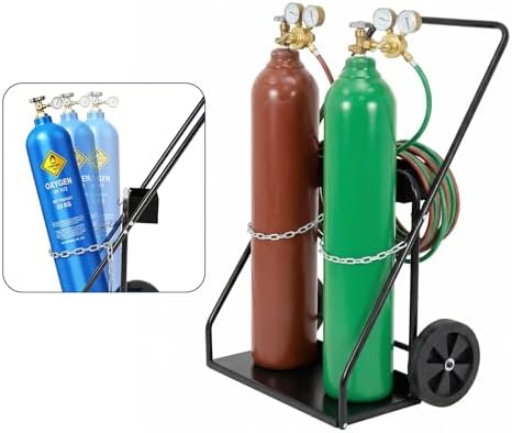 Welding Cylinder Cart, Dual Cylinder Cart with Safety Chains and 10" Wheels,440 Lb Weight Capacity