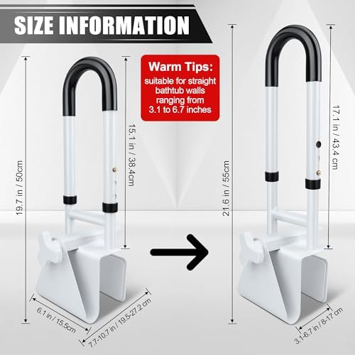 Windspeed Height Adjustable Bathtub Safety Grab Bar for Seniors Bathtub Rails Handles Shower Grab Bars for Elderly, Disabled, Assistance Getting in and Out of Tub, Fits 3.1 to 6.7 Inch Tub Walls