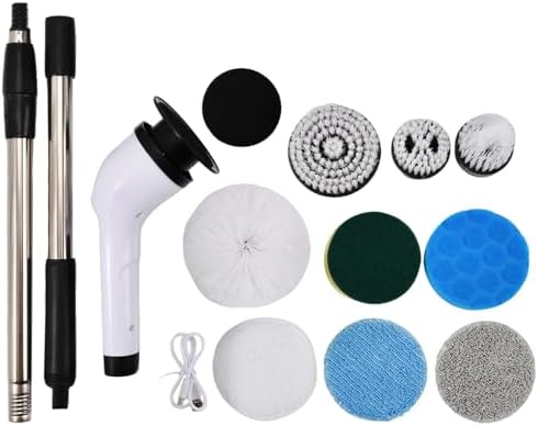 Electric Spin Scrubber, 9-in-1 Cordless Cleaning Brush with Adjustable Extension, for Bathroom, Kitchen, Floor, Shower, Tub, USB Charge, Long Use, 4 Interchangeable Brush Heads, Easy Cleaning