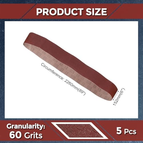 5 Pcs Sanding Belts 6 x 89 Inch 60 Grit Aluminum Oxide