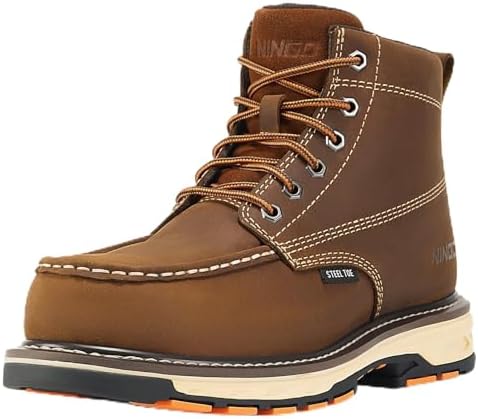 NINGO Steel Toe Work Boots for Men, Non Slip Mens Safety Moc Toe Work Shoes